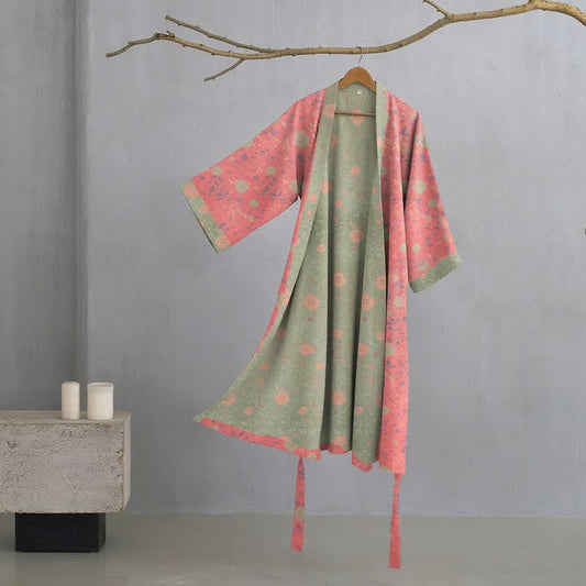 Double Gauze Floral Cotton Kimono Robe - Pink - XL - image 0