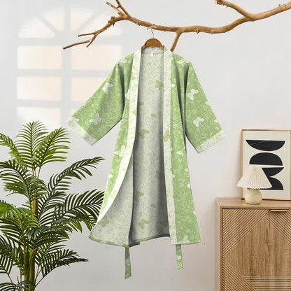 Double Gauze Green Butterfly Cotton Kimono Robe - image 1