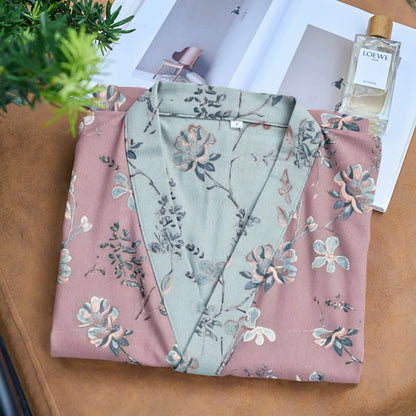Double Gauze Blooming Floral Cotton Kimono Robe - image 4