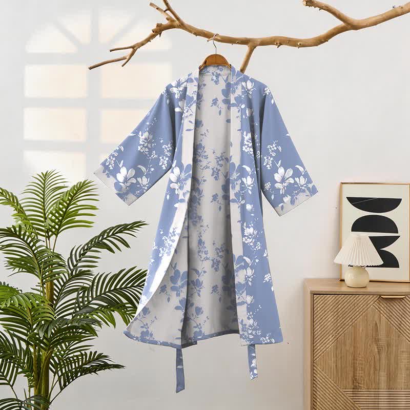 Double Gauze Elegant Floral Cotton Kimono Robe - image 2