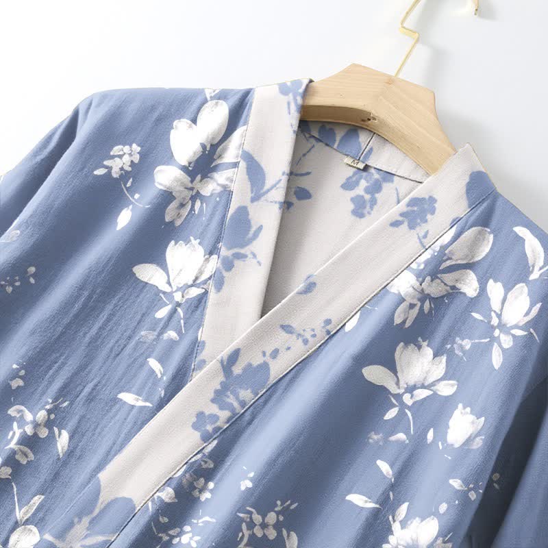 Double Gauze Elegant Floral Cotton Kimono Robe - image 5