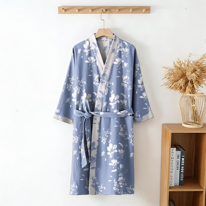 Double Gauze Elegant Floral Cotton Kimono Robe - image 3
