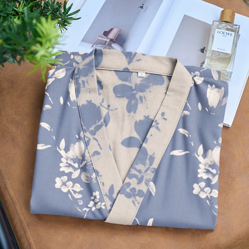 Double Gauze Elegant Floral Cotton Kimono Robe - image 4