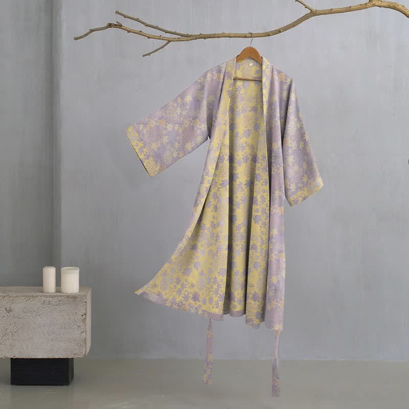 Double Gauze Botanical Cotton Kimono Robe - Purple - XL - image 0