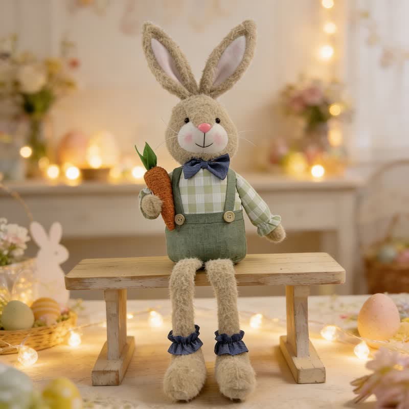 Country Style Sitting Bunny Plush Figurine - Male Rabbit - 7.09"W × 3.14"D × 23.22"H - image 8