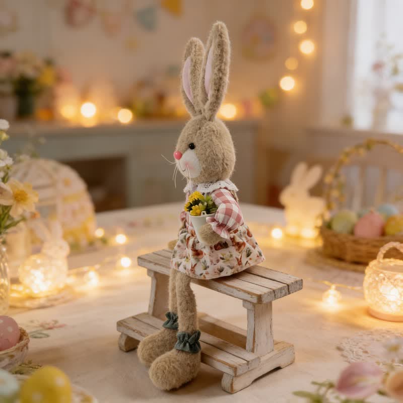 Country Style Sitting Bunny Plush Figurine - image 15
