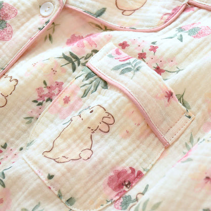 Floral & Bunny Cotton Gauze Pajama Top - image 4
