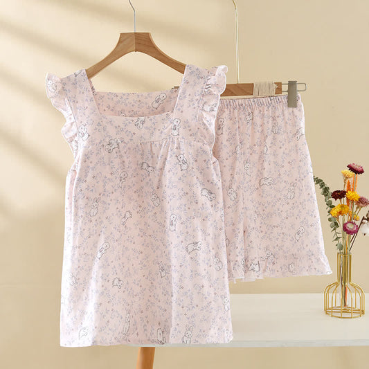 Pastel Bunny Cotton Gauze Sleeveless Pajamas - Pink - XL - image 0