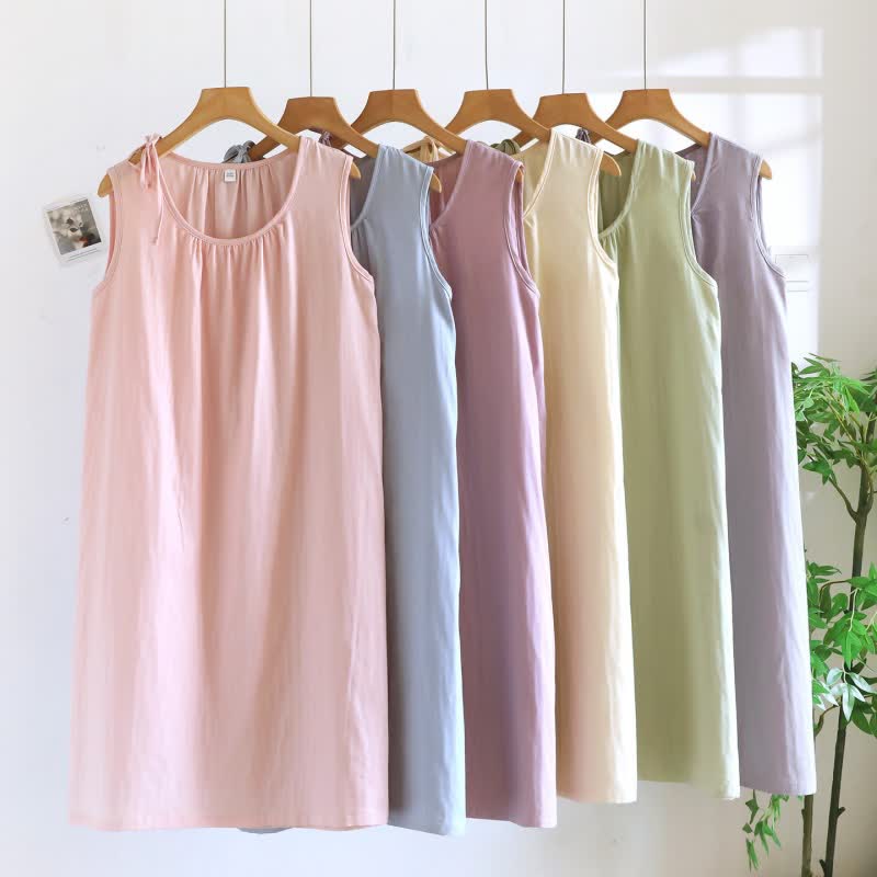 Minimalist Solid Color Cotton Sleeveless Nightgown - image 2