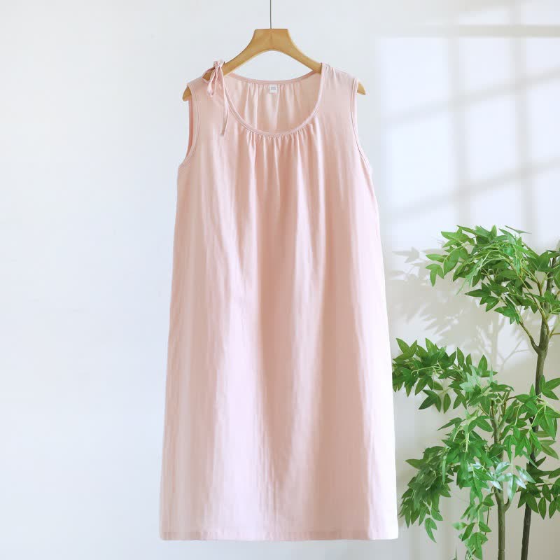 Minimalist Solid Color Cotton Sleeveless Nightgown - Pink - XL - image 6