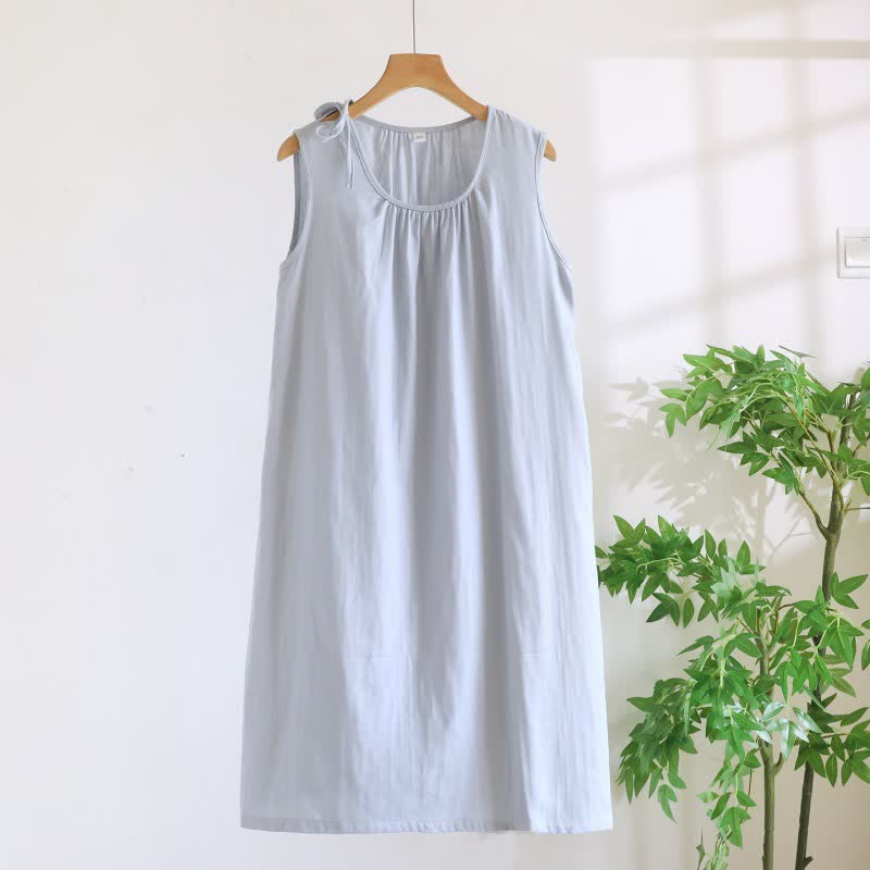 Minimalist Solid Color Cotton Sleeveless Nightgown - Blue - XL - image 16