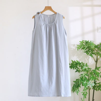 Minimalist Solid Color Cotton Sleeveless Nightgown - Blue - XL - image 16