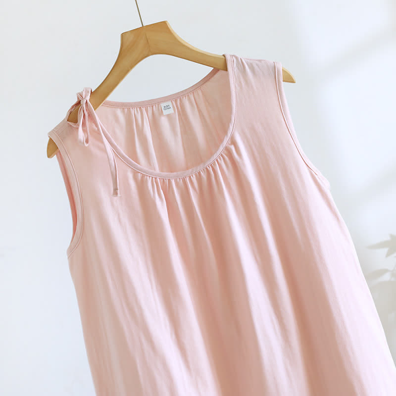 Minimalist Solid Color Cotton Sleeveless Nightgown - image 7