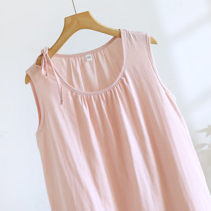 Minimalist Solid Color Cotton Sleeveless Nightgown - image 7