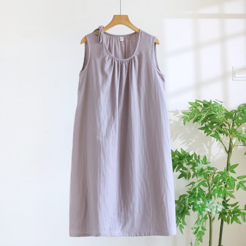 Minimalist Solid Color Cotton Sleeveless Nightgown - Purple - XL - image 14