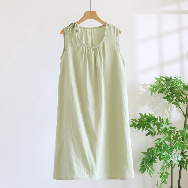 Minimalist Solid Color Cotton Sleeveless Nightgown - Light Green - XL - image 4