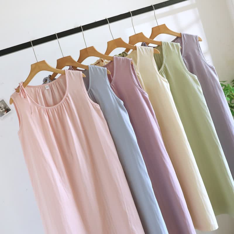Minimalist Solid Color Cotton Sleeveless Nightgown - image 3