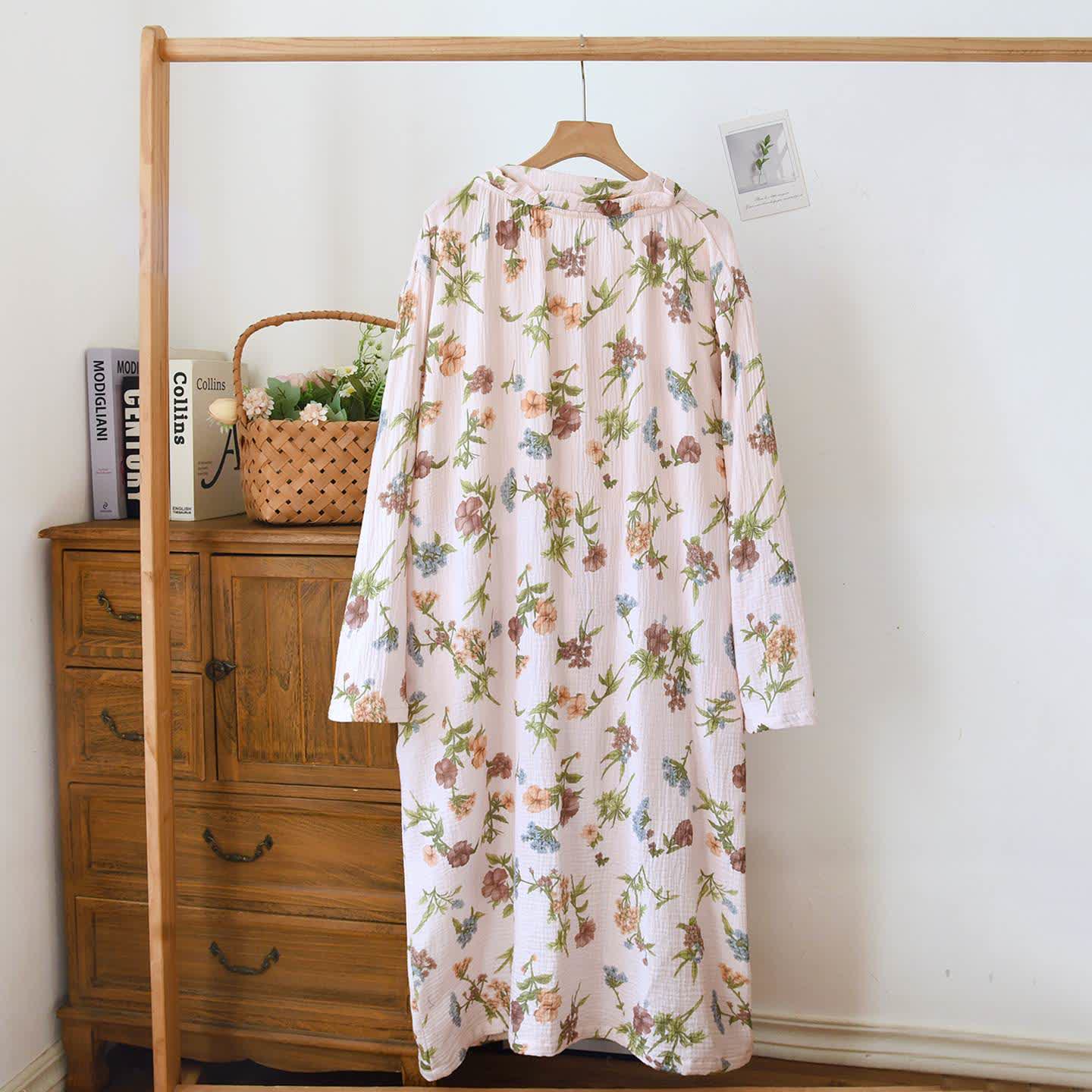 Floral Cotton Gauze Ruffled Neck  Robe - image 2