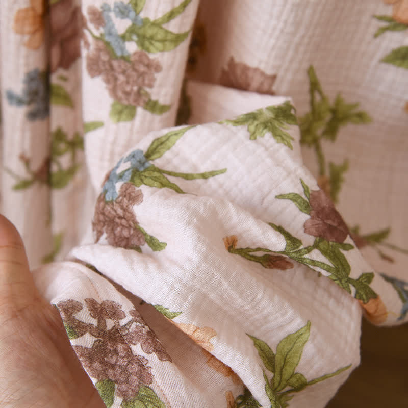 Floral Cotton Gauze Ruffled Neck  Robe - image 7