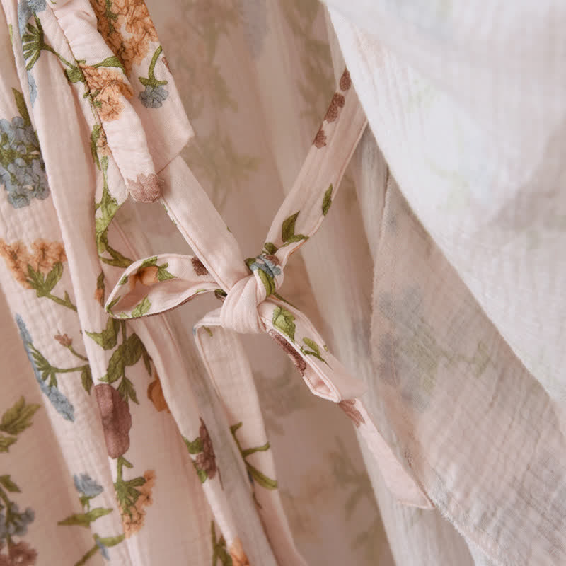 Floral Cotton Gauze Ruffled Neck  Robe - image 5