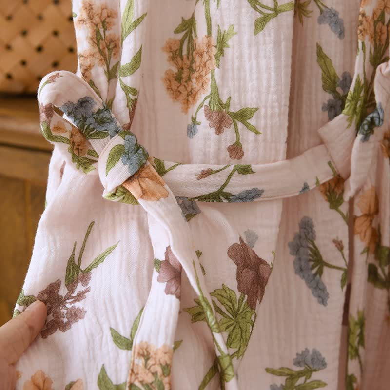 Floral Cotton Gauze Ruffled Neck  Robe - image 6