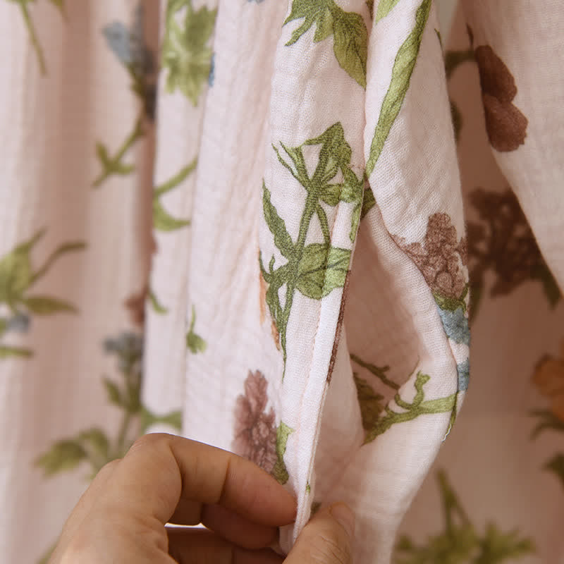 Floral Cotton Gauze Ruffled Neck  Robe - image 9