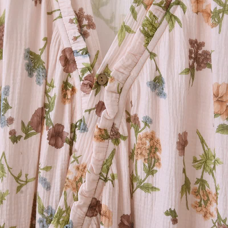 Floral Cotton Gauze Ruffled Neck  Robe - image 4