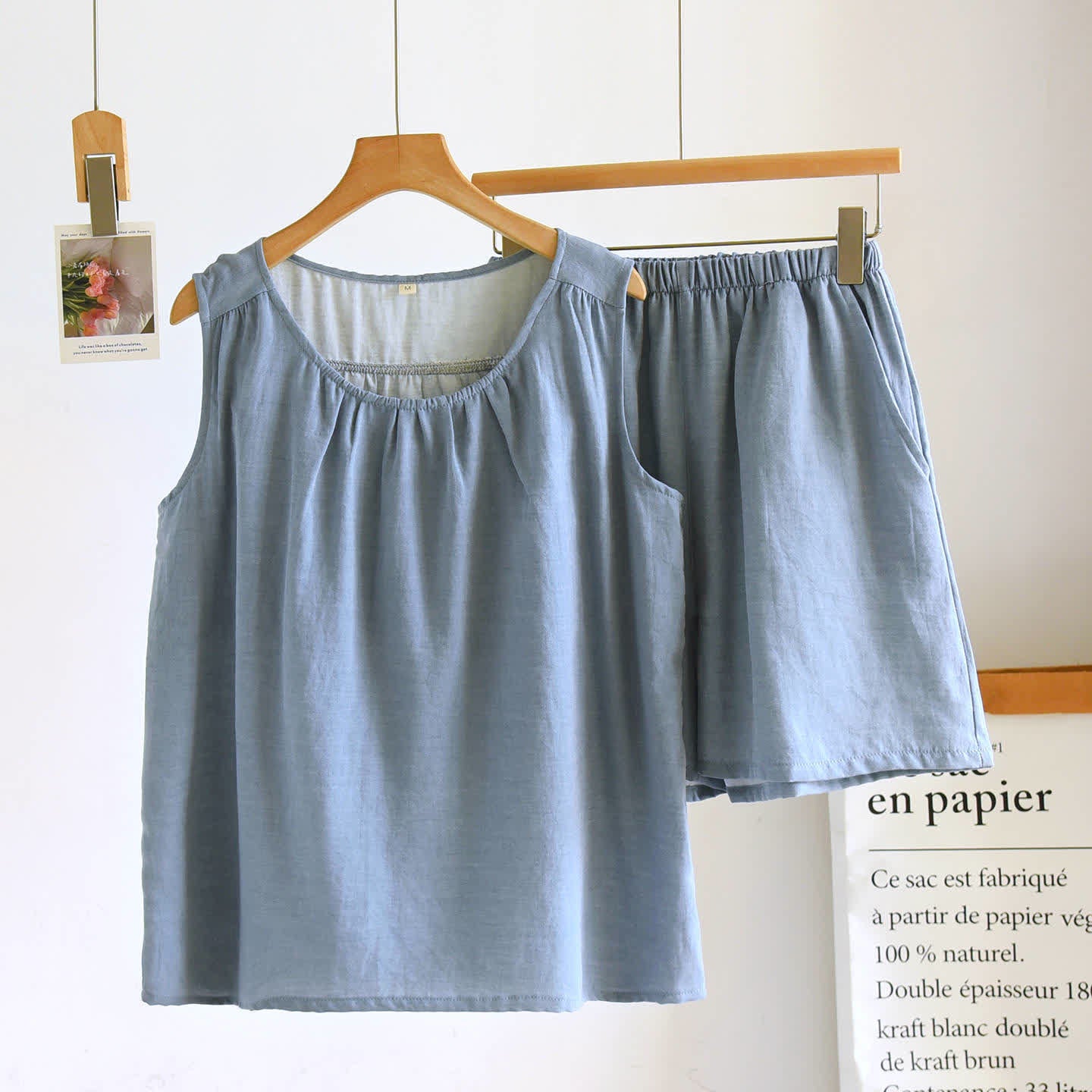Solid Cotton Gauze Tank & Shorts Set - Blue - XL - image 14