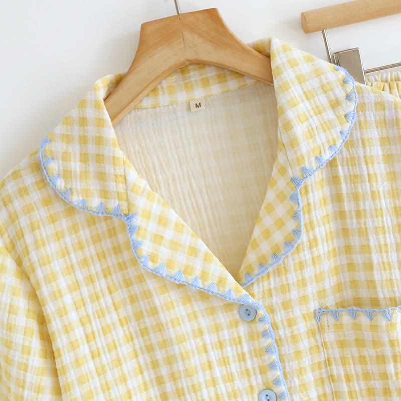 Plaid Cotton Gauze Pajamas with Embroidered Trim - image 11