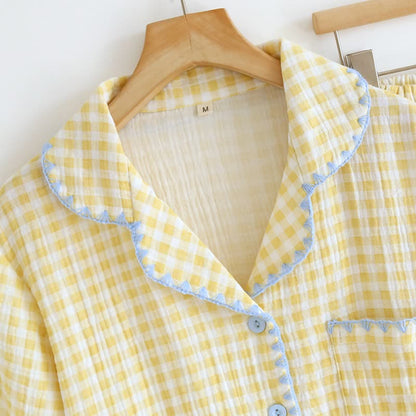 Plaid Cotton Gauze Pajamas with Embroidered Trim - image 11