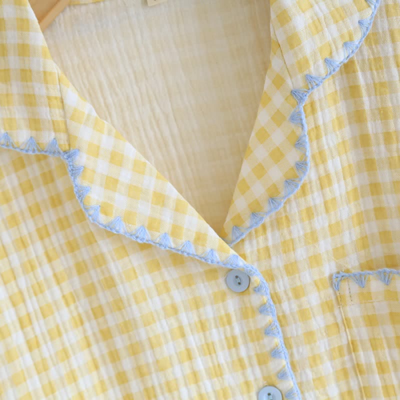 Plaid Cotton Gauze Pajamas with Embroidered Trim - image 13