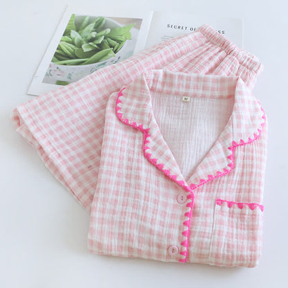 Plaid Cotton Gauze Pajamas with Embroidered Trim - image 5