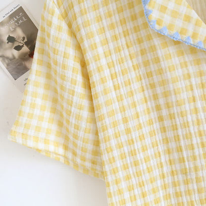 Plaid Cotton Gauze Pajamas with Embroidered Trim - image 14