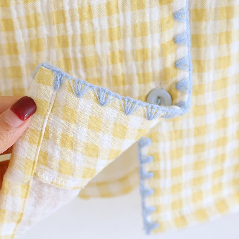Plaid Cotton Gauze Pajamas with Embroidered Trim - image 18