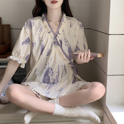 Artistic Pattern Ruffle Sleeve Pajamas - image 1