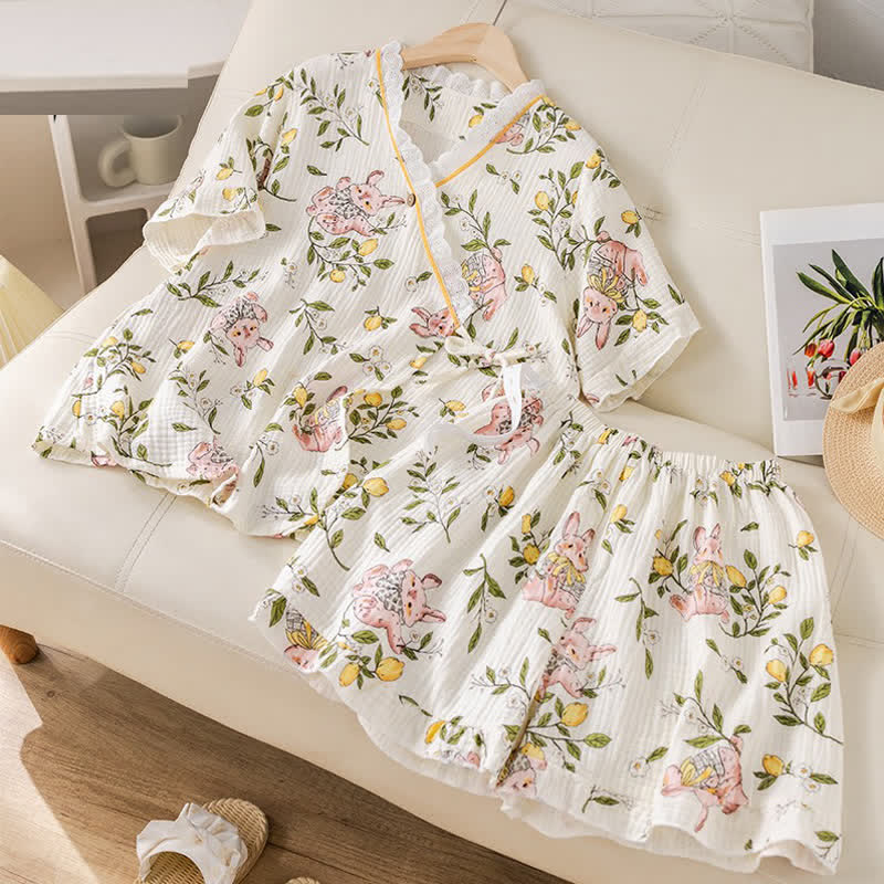 Lemon & Bunny Cotton Gauze Pajama Set - image 3