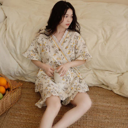 Yellow Floral Cotton Gauze Pajama Set - image 3