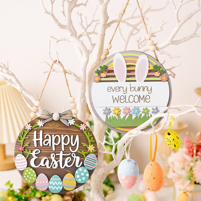 Easter Bunny & Egg Wooden Door Hanger - image 0
