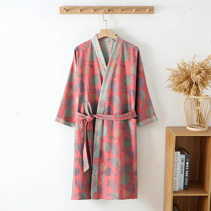 Double Gauze Maple Leaf Cotton Kimono Robe - image 3