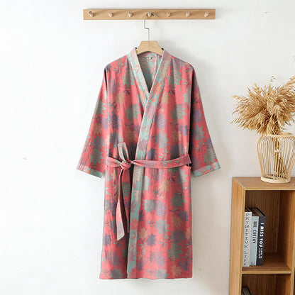 Double Gauze Maple Leaf Cotton Kimono Robe - image 3