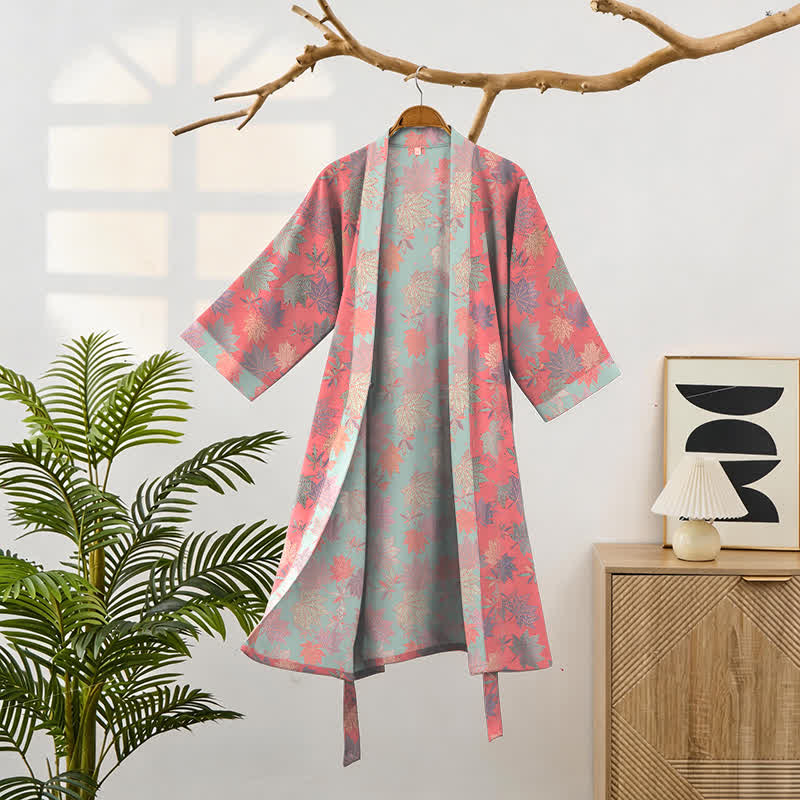 Double Gauze Maple Leaf Cotton Kimono Robe - image 2
