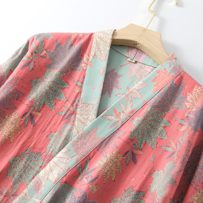 Double Gauze Maple Leaf Cotton Kimono Robe - image 5