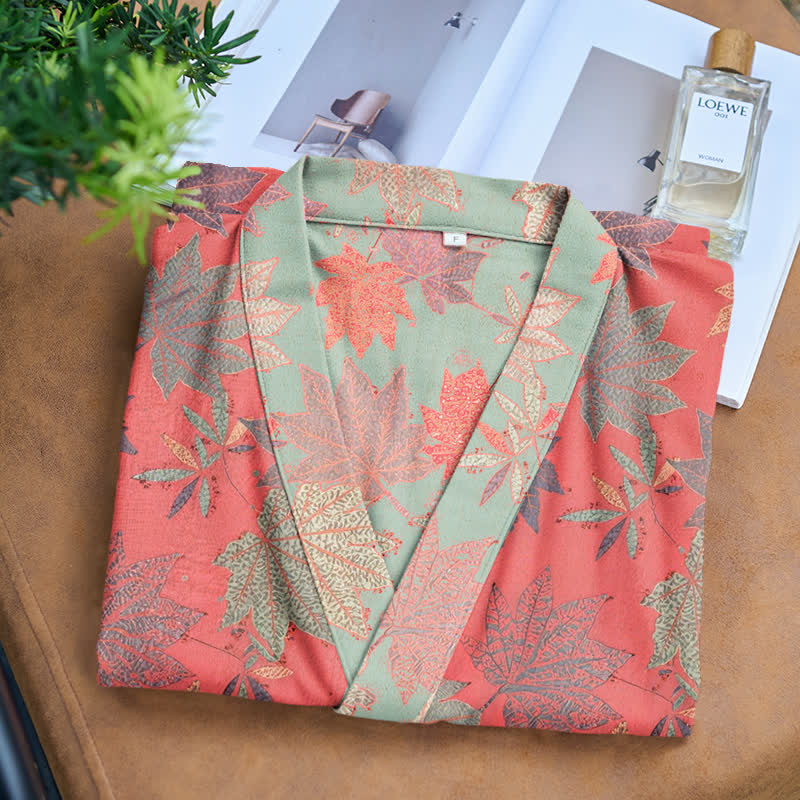Double Gauze Maple Leaf Cotton Kimono Robe - image 4