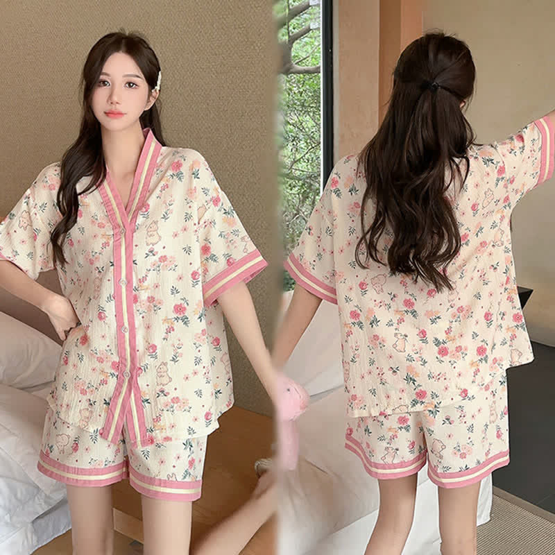 Floral Bunny Short Sleeve Pajama Set - image 2