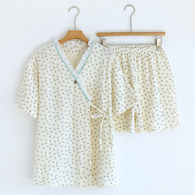 Short Sleeve Kimono Floral Cotton Pajama Set - image 8