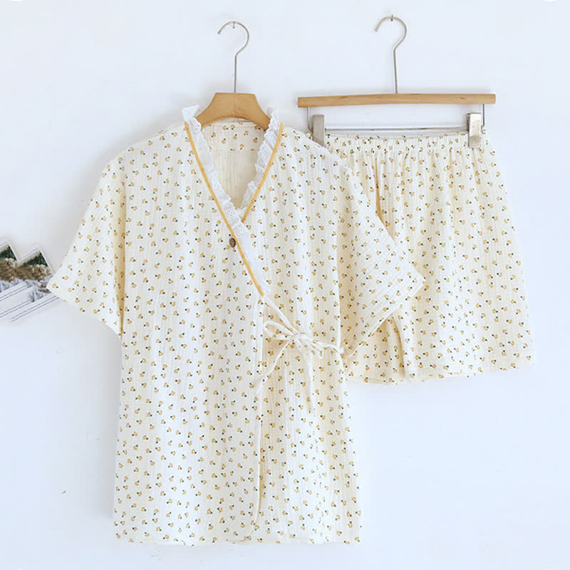 Short Sleeve Kimono Floral Cotton Pajama Set - image 1