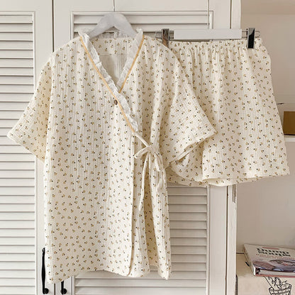Short Sleeve Kimono Floral Cotton Pajama Set - image 0