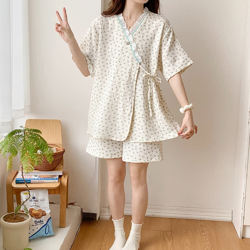Short Sleeve Kimono Floral Cotton Pajama Set - image 9