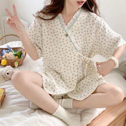 Short Sleeve Kimono Floral Cotton Pajama Set - image 11