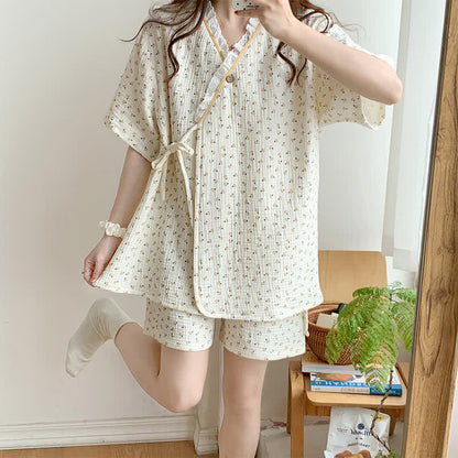 Short Sleeve Kimono Floral Cotton Pajama Set - image 3